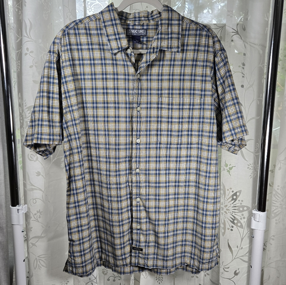 Structure Plaid Short Sleeve Button Up Men’s Large 90s Y2K Plaid Button-Up‎